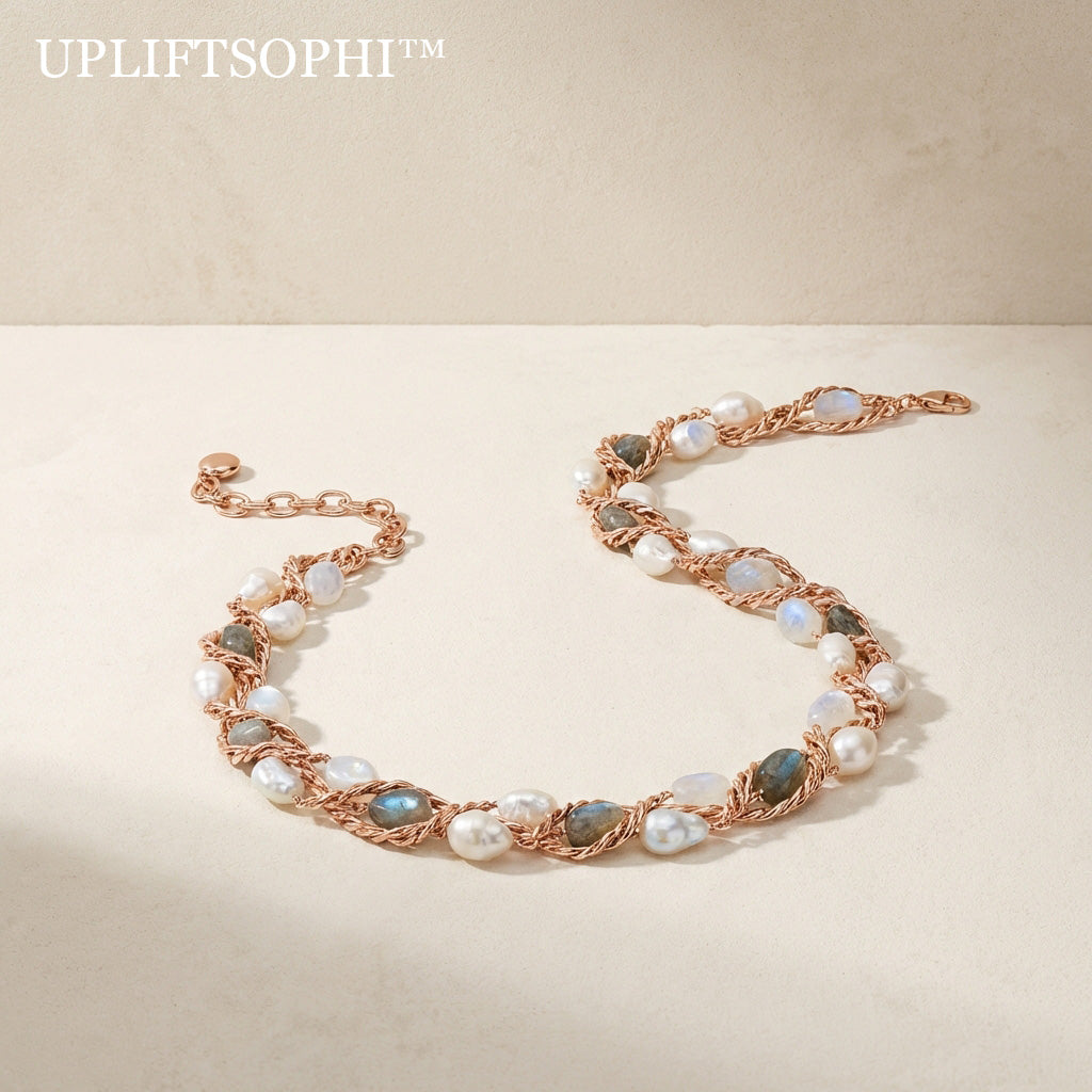 🌙 Upliftsophi™ THE LUNAR WEAVE STRAND - "A necklace designed to capture the shifting light of the night sky. Each stone is a fragment of a dream, held securely within a golden web."