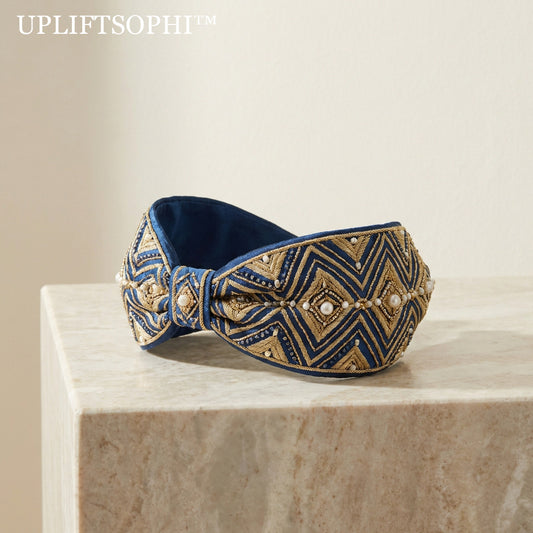 👑Upliftsophi™ THE BYZANTINE VELVET CROWN - "True majesty is found in the details. A structural headband engineered to combine the depth of midnight velvet with the precision of hand-stitched gold zardozi."