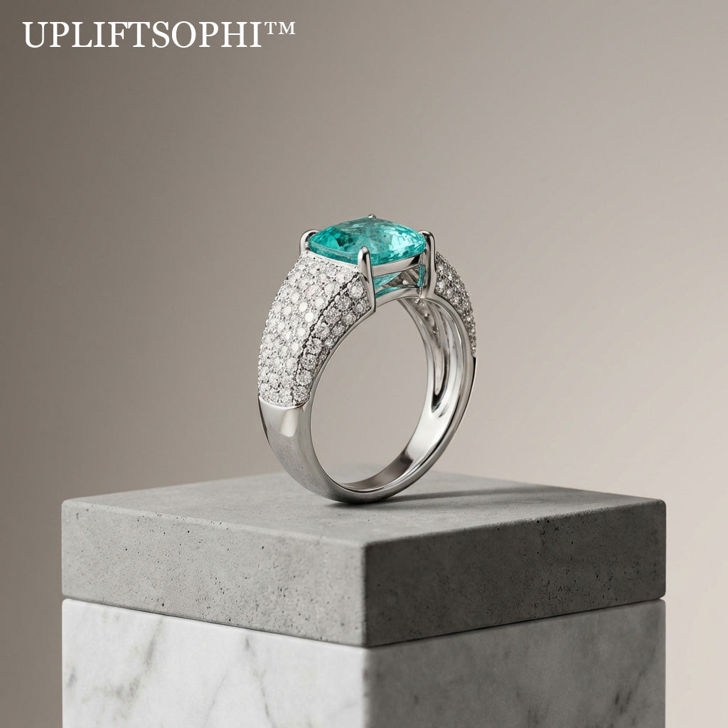 💎Upliftsophi™ THE AQUAMARINE GLACIER CROWN - "Power is found in the weight of the stone and the brilliance of the frost. A high-mass structural ring engineered to anchor the hand in a sea of crystalline light."
